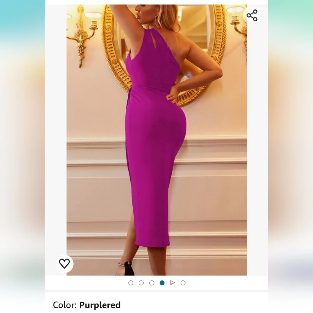 Sexy one shoulder bodycon formal dress with Cutout Ruched Slip Wrap size large - Picture 3 of 5
